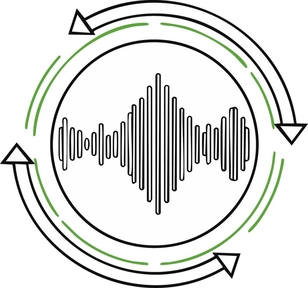 Circular Audio Waveform in a Loop with Rotating Green Arrows Icon vector