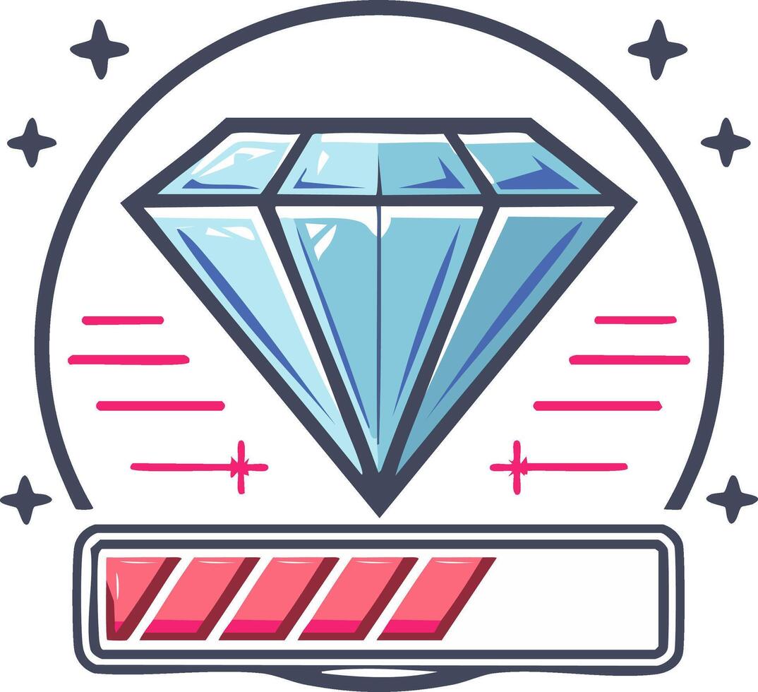Loading bar with gem, progress graphic, level progress, graphic design element for apps, games, applications vector