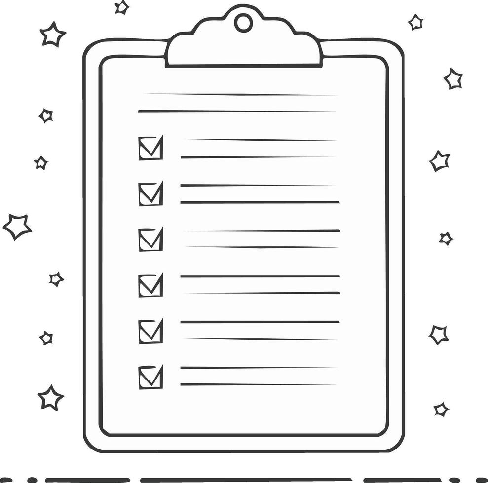 Hand drawn clipboard with completed checklist sketch Simple line art to do list icon vector
