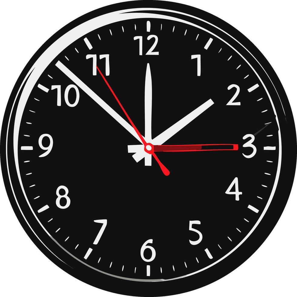 Black and White Clock Graphic Showing Time of Twenty Two Minutes Past Twelve vector