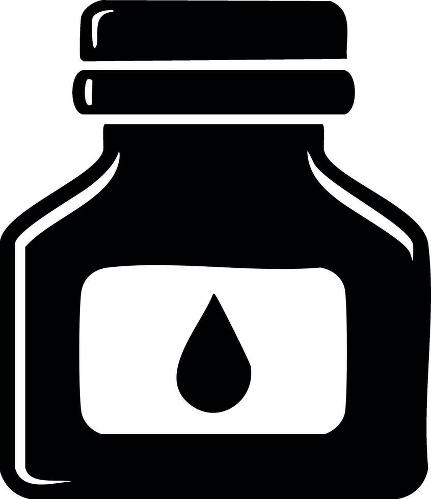 Ink bottle icon with stylized ink drop symbol representing writing, creative, and artistic concepts vector