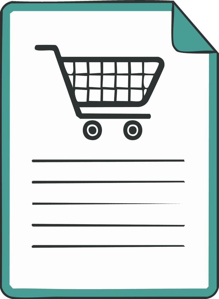 Digital shopping list or order form with a hand-drawn cart icon and blank lines vector