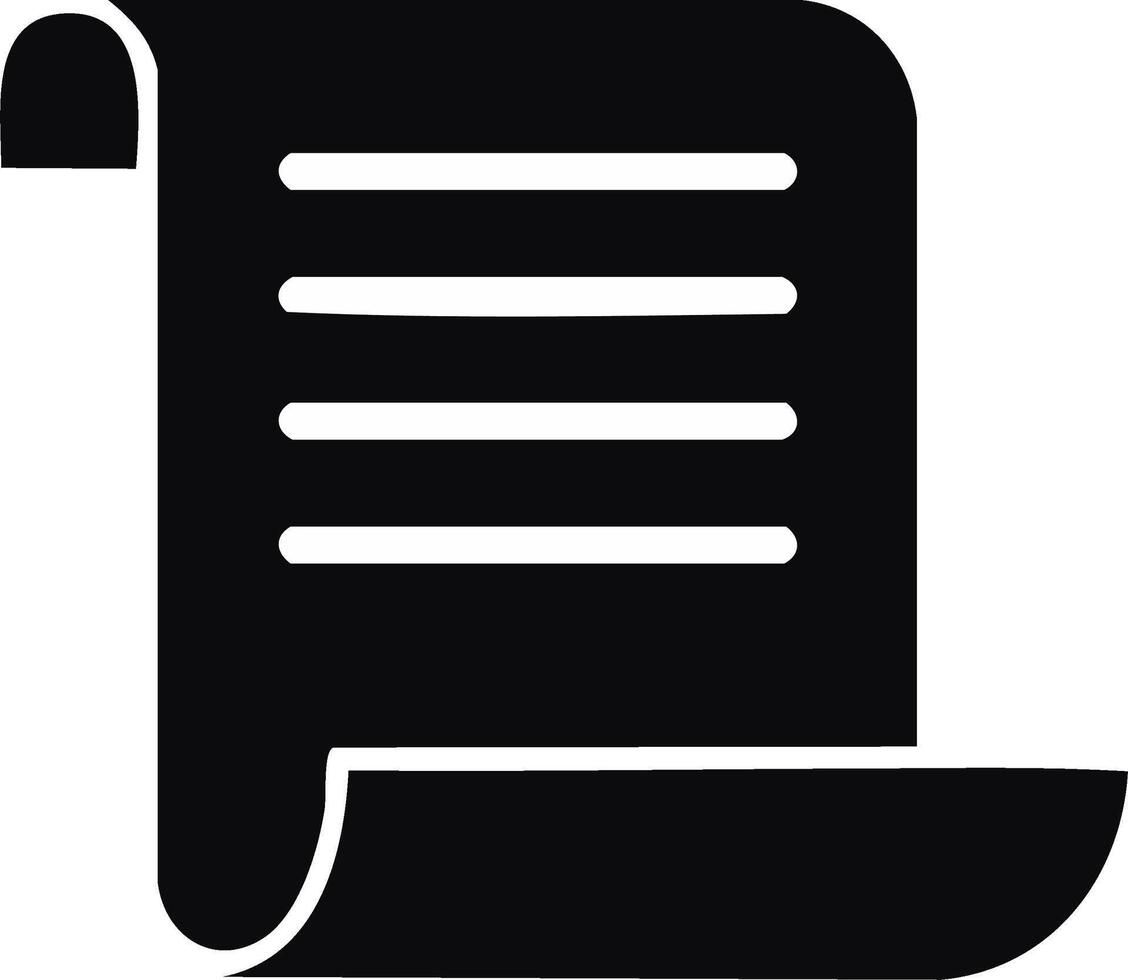 Paper scroll document icon. Minimalist black and white symbol for a list, script, contract, or historical text vector