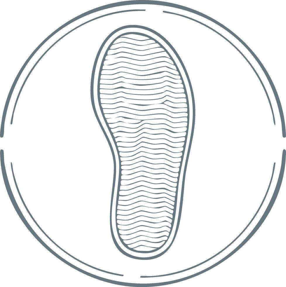 Shoe print icon inside a circle graphic design element. Footprint sole design in a frame vector