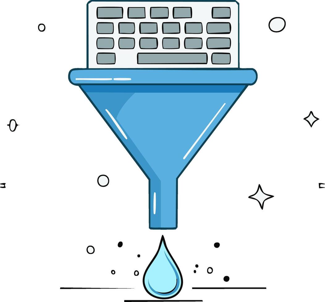 digital información filtración y datos Procesando concepto con un teclado y embudo vector