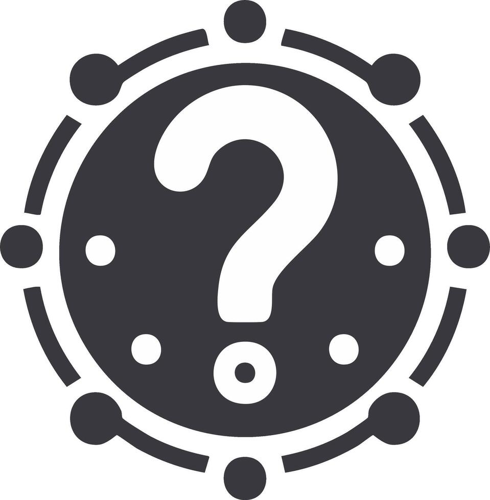 Question mark inside a circle with connected dots, concept of question and answers vector