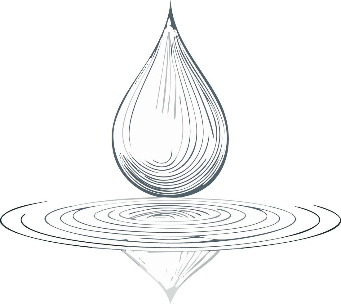 Ink drawing of a water droplet creating ripples on a surface illustration vector