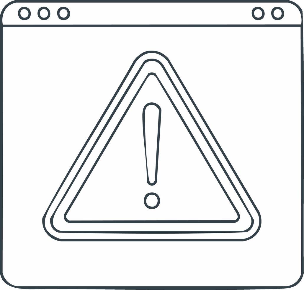Browser Window with Warning Sign Icon Web Error Notification Line Art vector