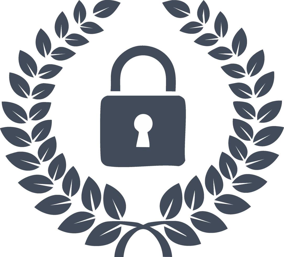 Security Award Icon with Padlock in a Laurel Wreath for Protection and Certification vector
