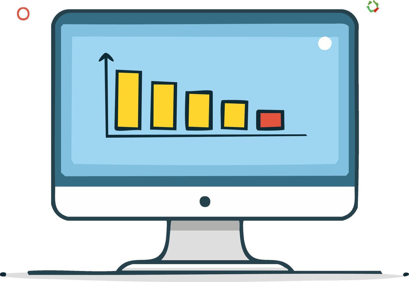 Computer Monitor with a Graph Showing Decreasing Bar Chart for Data Analysis vector