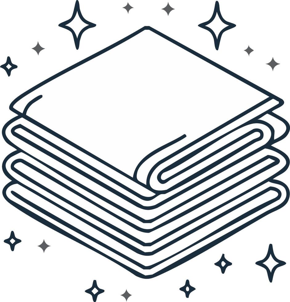 Stack of clean folded towels with decorative sparkle elements vector