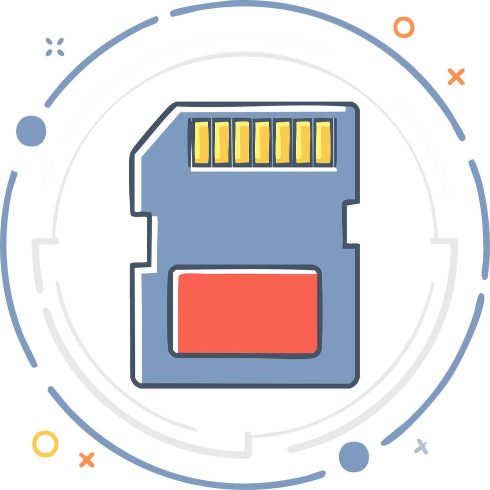 SD memory card illustration, technology and data storage symbol with abstract circular elements vector