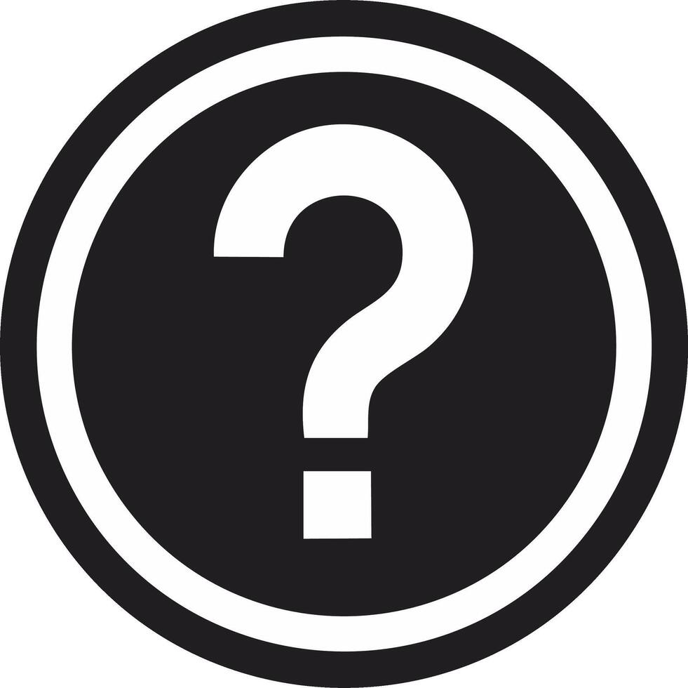 Simple black and white graphic of a question mark inside a circle with a bold outline vector