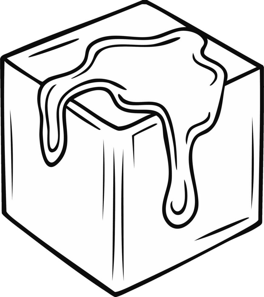 Cube Drenched in Liquid with Dripping Trails Outline Illustration for Design Element or Coloring Page vector