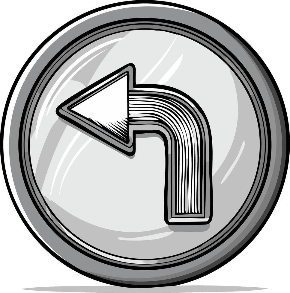 Circular Silver Button with Arrow Pointing Left Guidance Illustration vector
