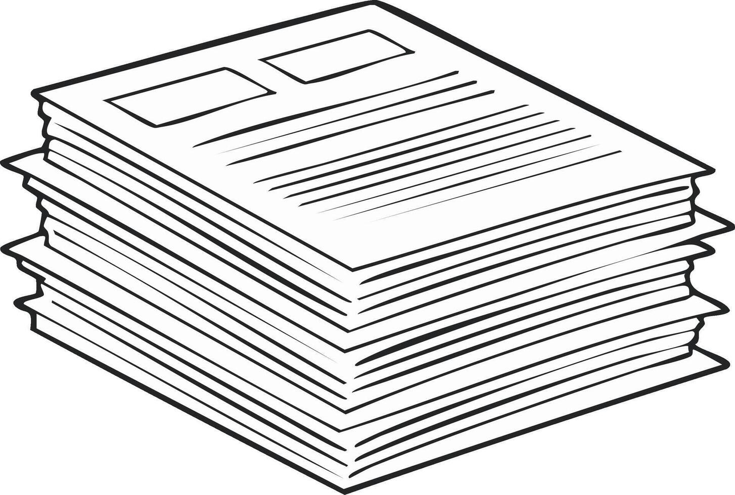 Line art drawing of a large stack of important office documents or reports neatly piled vector