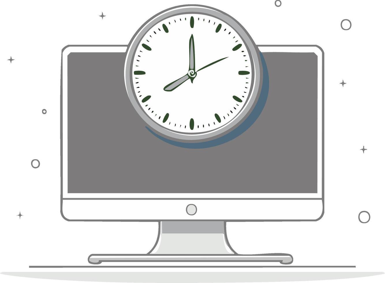 Computer monitor with a clock on top representing time management and productivity vector