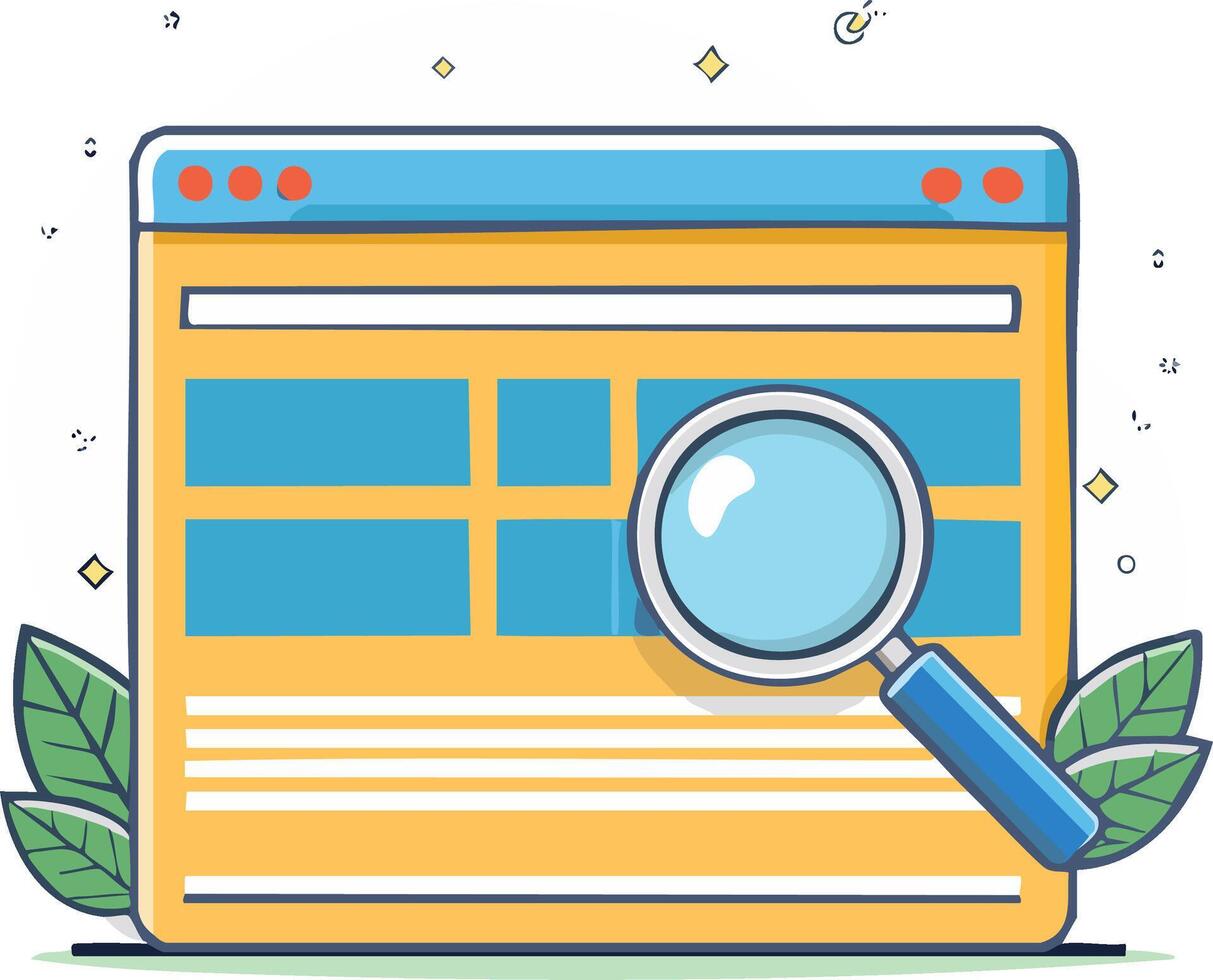 Online content exploration web browser with magnifying glass and search icon digital illustration vector