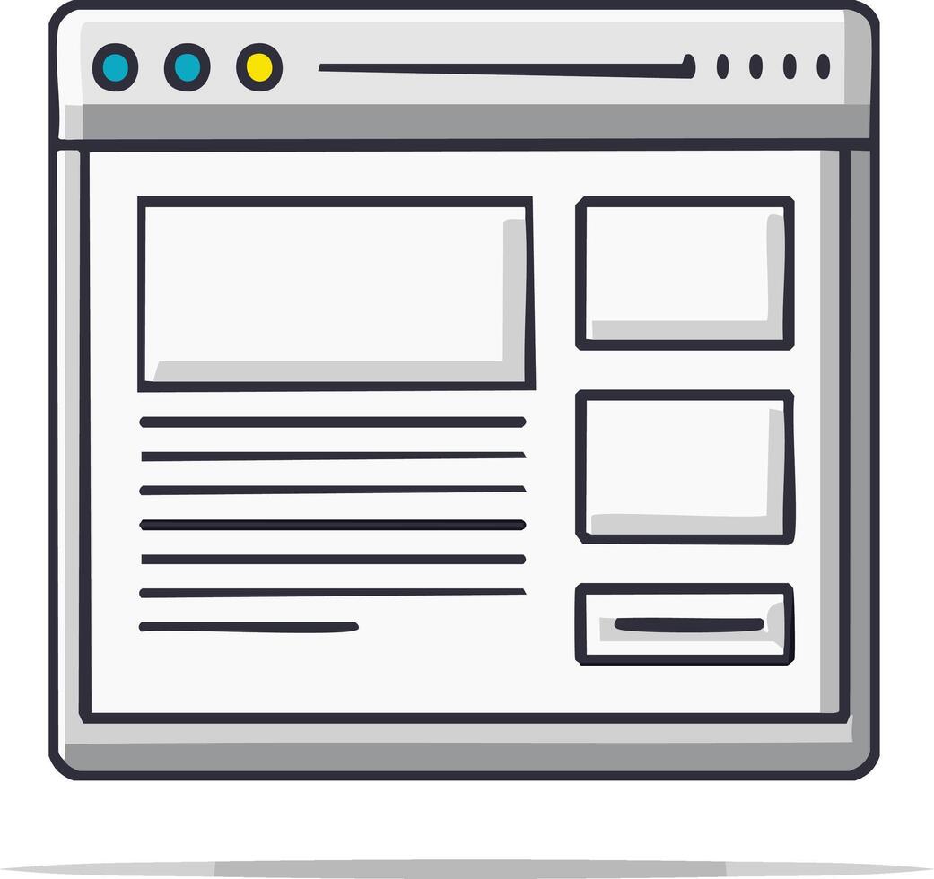 Simple cartoon illustration of a digital user interface window with text and image placeholders vector