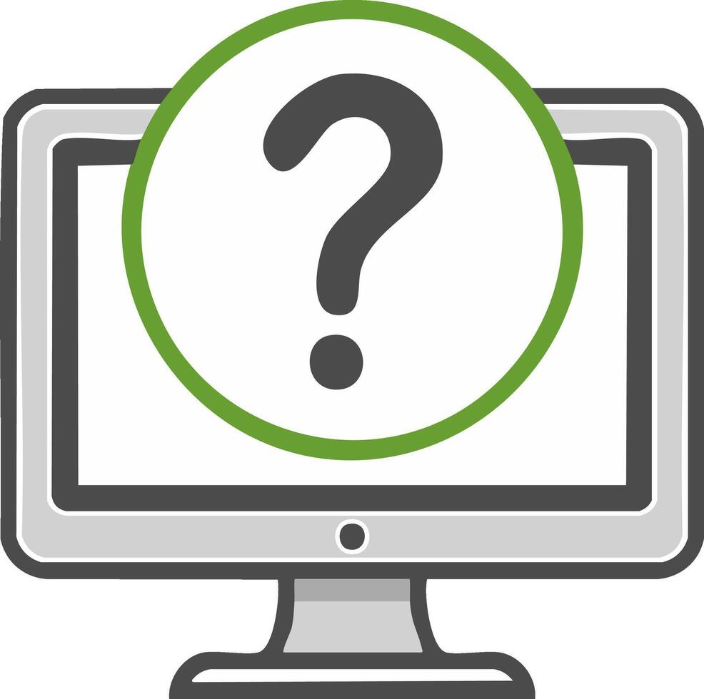 Monitor Displaying Question Mark Inside a Green Circle, Troubleshooting Concept vector
