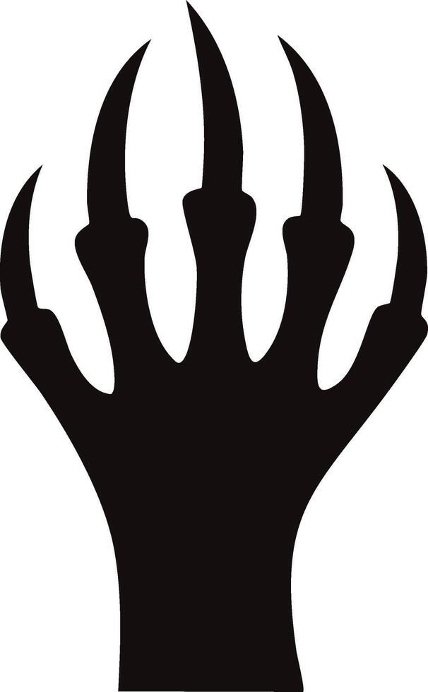 Black Silhouette of a Fierce Creature's Clawed Paw with Sharp Talons Extended vector