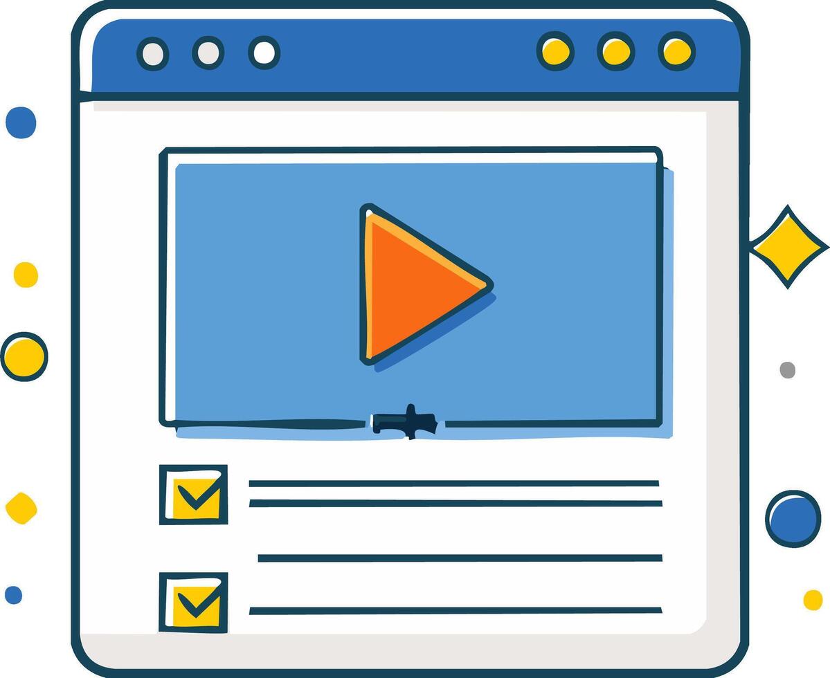 Online player in a web browser window with a checklist for e learning and tutorials vector