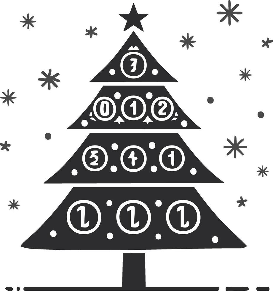 Stylized Holiday Countdown Tree with Numbers and Snowflakes for Advent Calendar Use vector