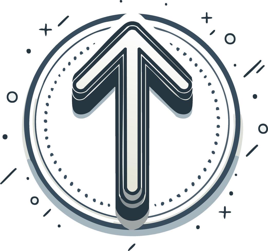 Stylized 3D arrow pointing up inside a hand-drawn circle, a symbol of growth and progress vector