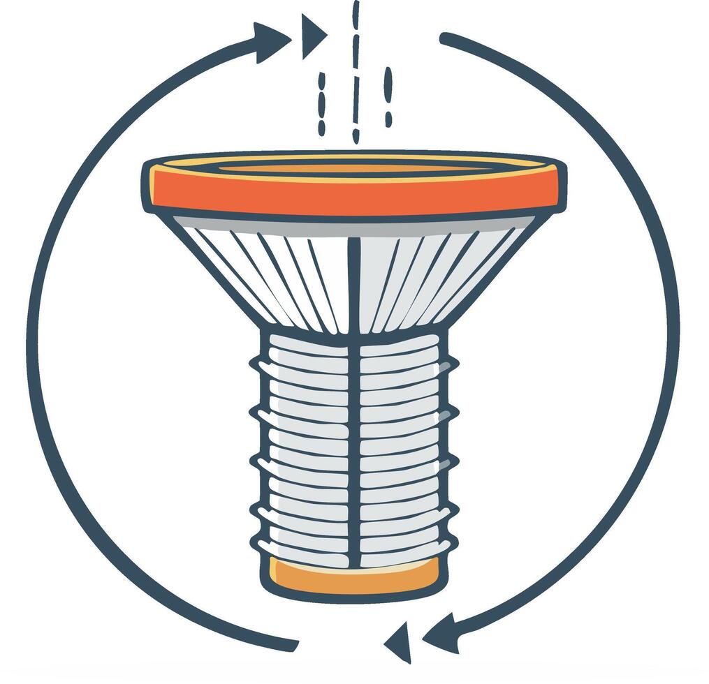 Filtration system with circular flow and particle entry illustration vector