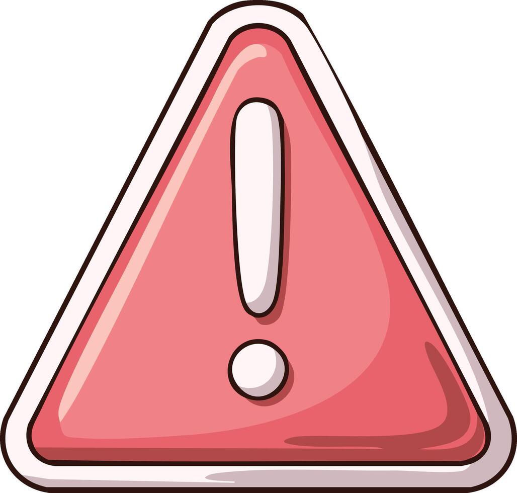 Red triangular warning sign with exclamation mark in a distinct hand-drawn doodle style, symbolizing alert or hazard vector