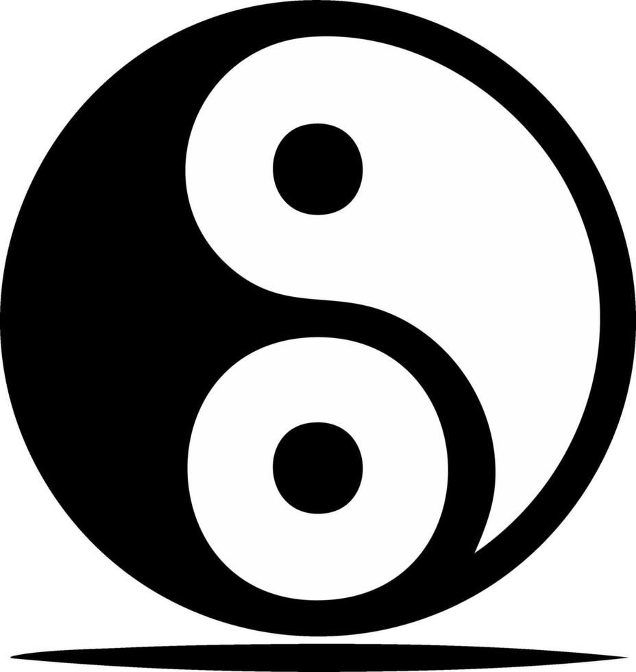 Minimalist black and white Yin Yang symbol depicting balance harmony duality and philosophical unity concept graphic vector