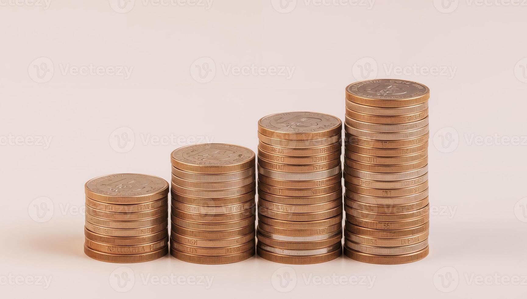 Gradual Accumulation Rising Stacks of Metallic Disks on a Plain Surface. photo