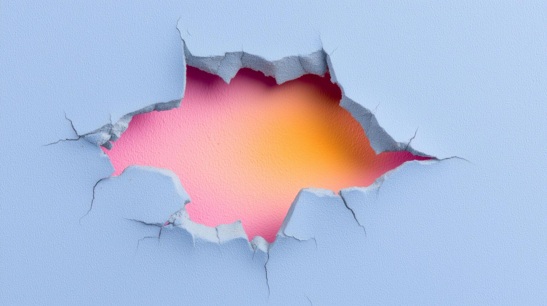 A vibrant, pastel-hued, abstract composition featuring a textured hole in a light blue surface, revealing a gradient of soft pinks and oranges, showcasing a captivating design. photo