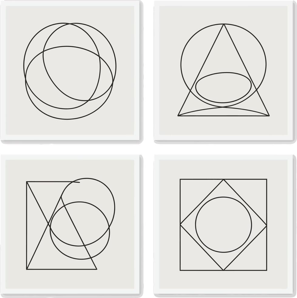 Geometric Shapes Intersecting in Four Compositions vector