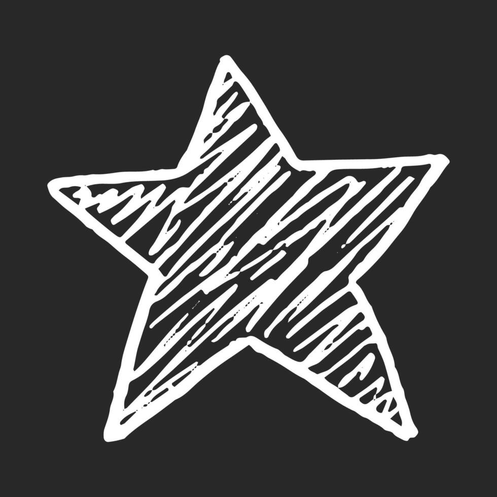 Funky abstract star shape with playful crayon texture. Hand drawn primitive form in retro mood. Childish doodle figure with charcoal strokes. vector