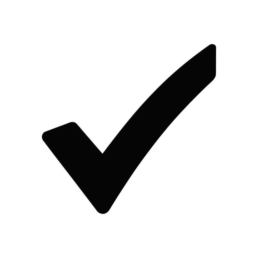 Black check mark icon on white background symbolizing approval, completion, or validation vector