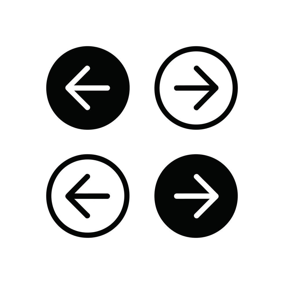 Arrow icons pointing left and right in black circles on white background vector