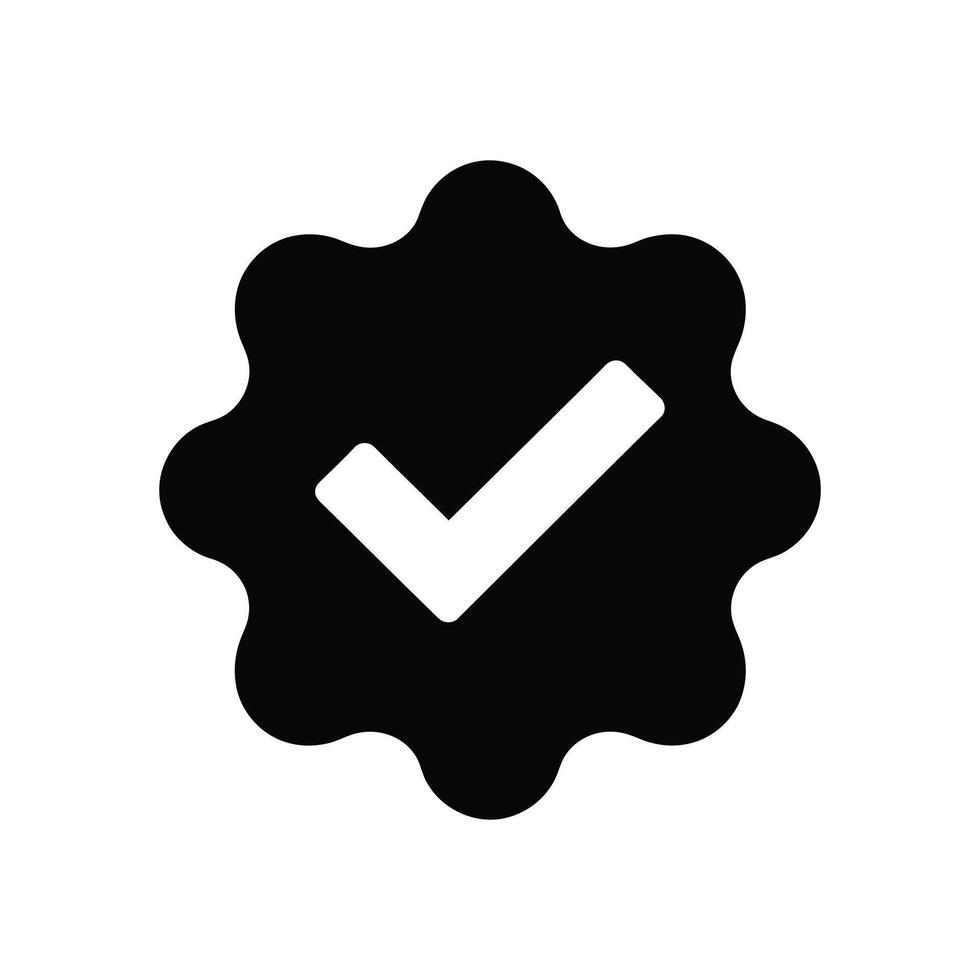 Black rounded badge icon with white check mark on a white background vector