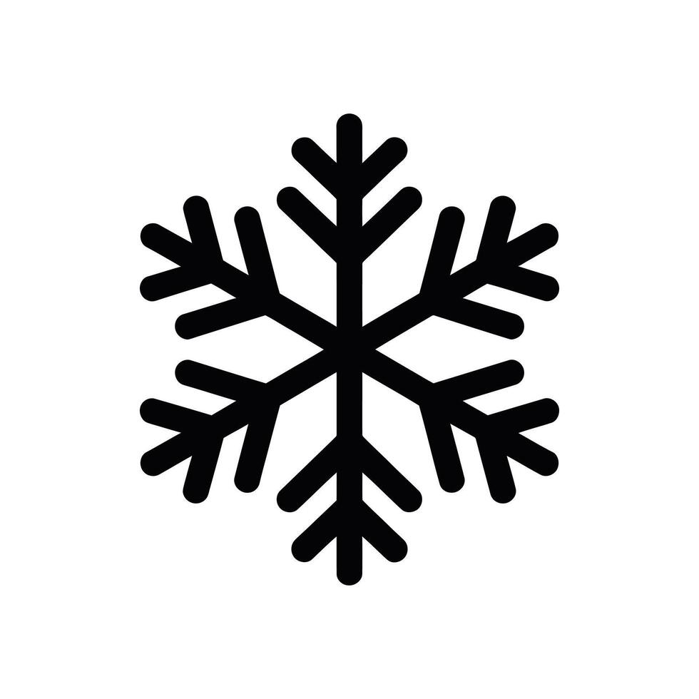 Black snowflake icon with rounded edges on a clean white background vector