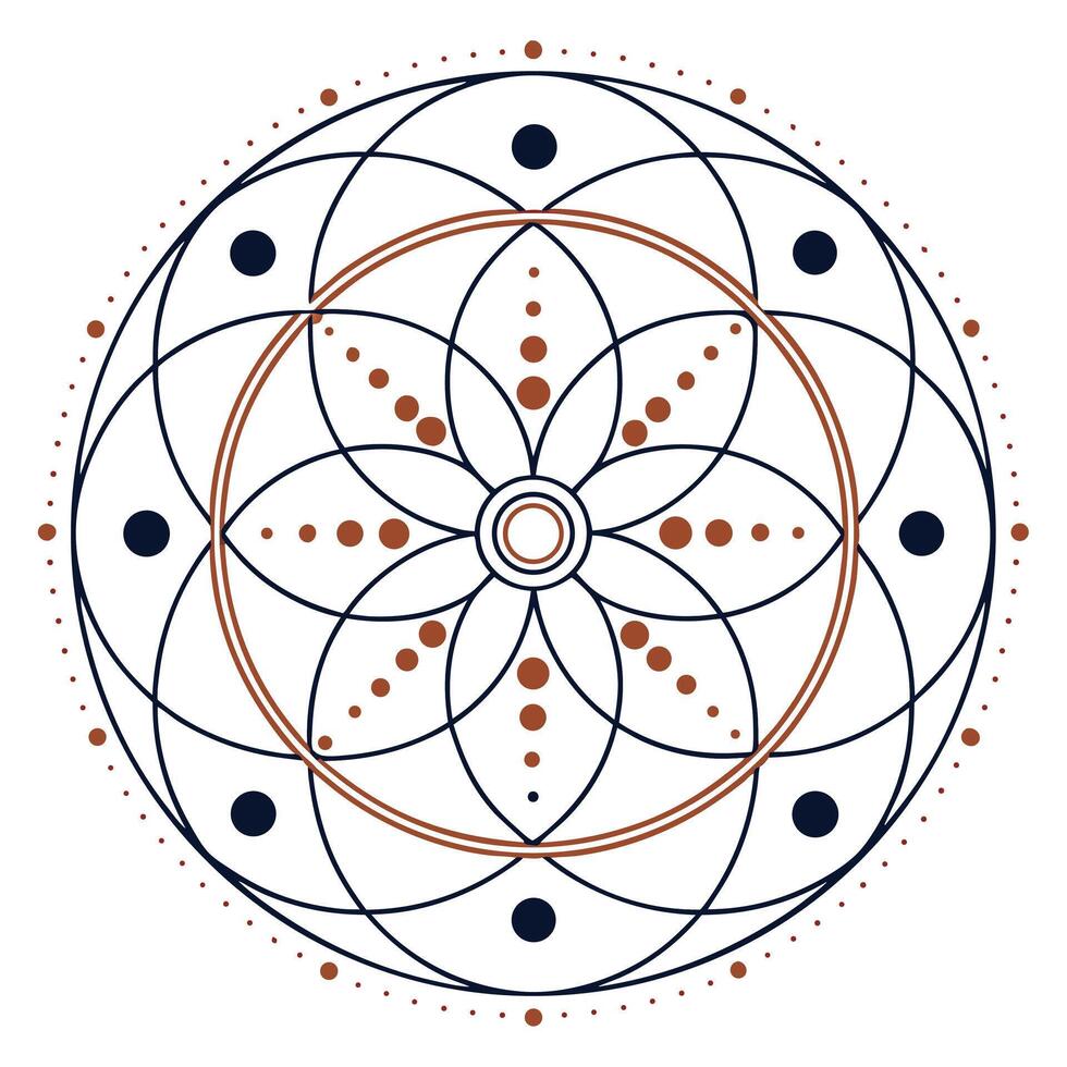 Minimalist tech mandala with evenly spaced dots and geometric patterns vector