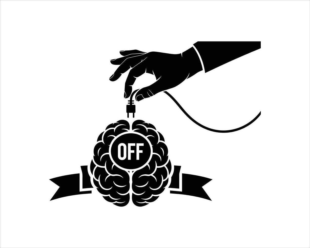 Hand unplugging electrical cord from brain symbol vector