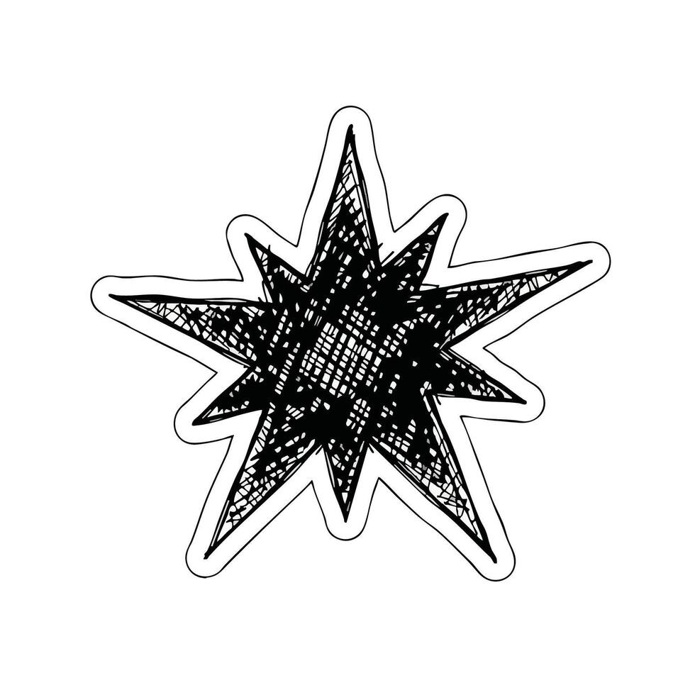 Hand-Drawn Monochromatic Burst Expressive Star with Textured Lines for Creative Projects vector