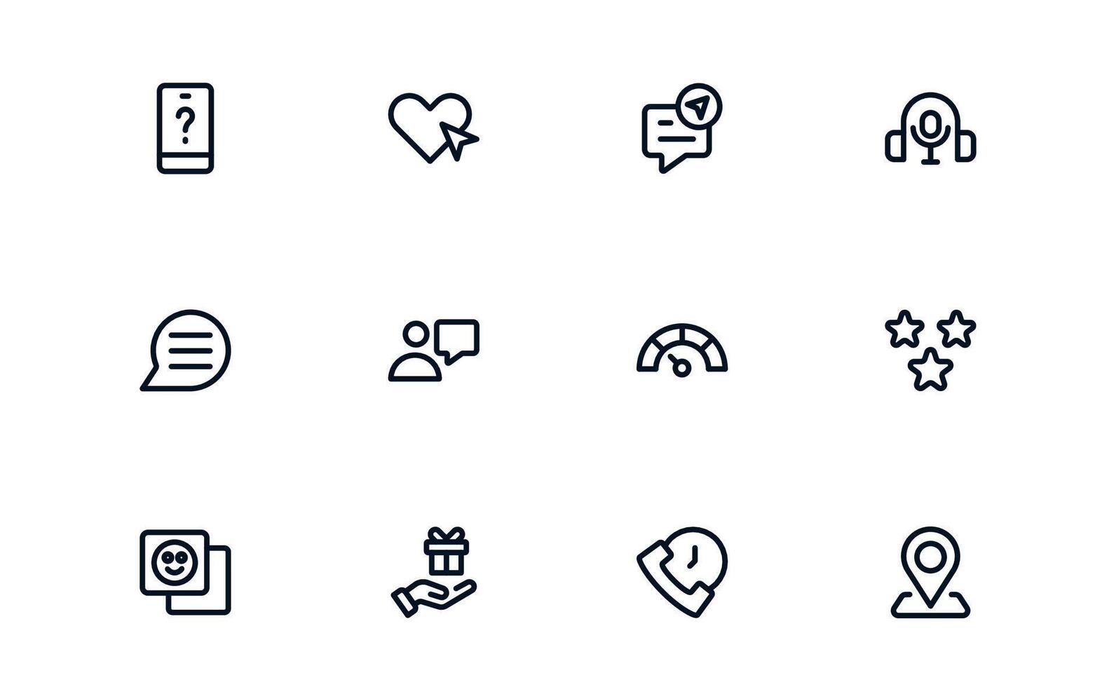 Customer Support Service icon set illustrating knowledge base access, customer communication, and issue handling for faster resolution vector
