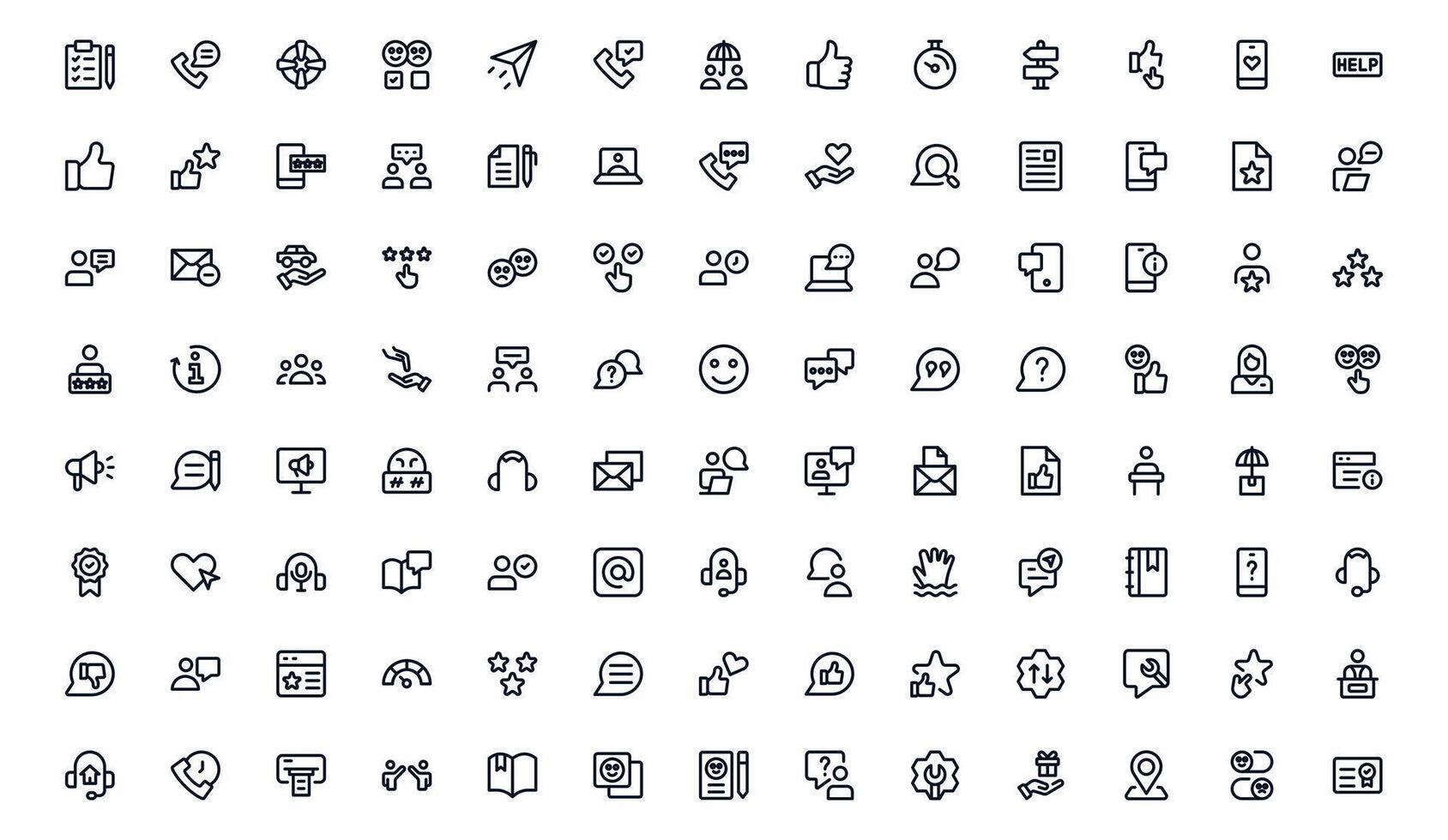 Customer Support Service icon set showing help desk, chat support, and ticket management for assisting clients vector