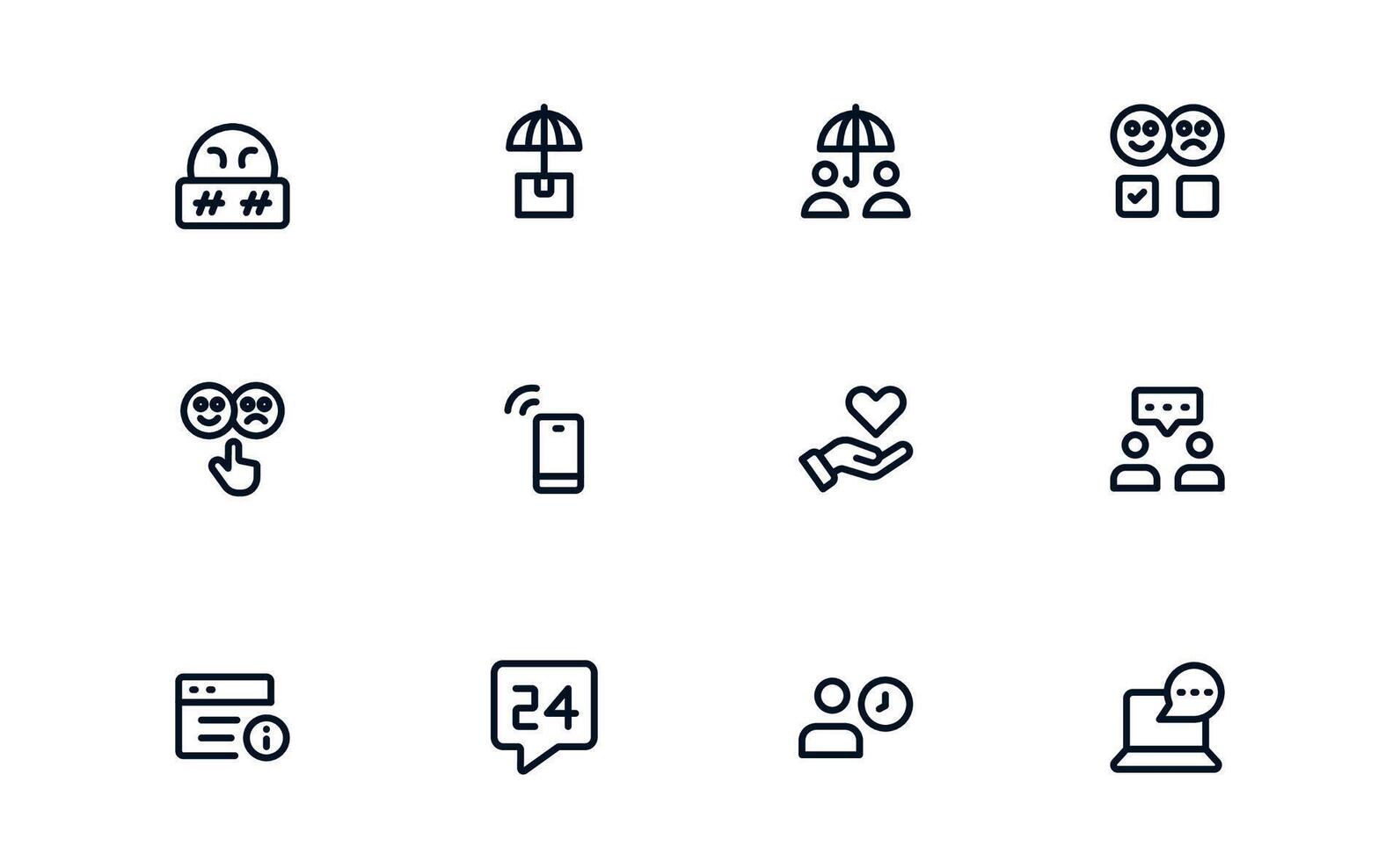 Customer Support Service icon set illustrating live chat support, query resolution, and ticket processing for professional client assistance vector