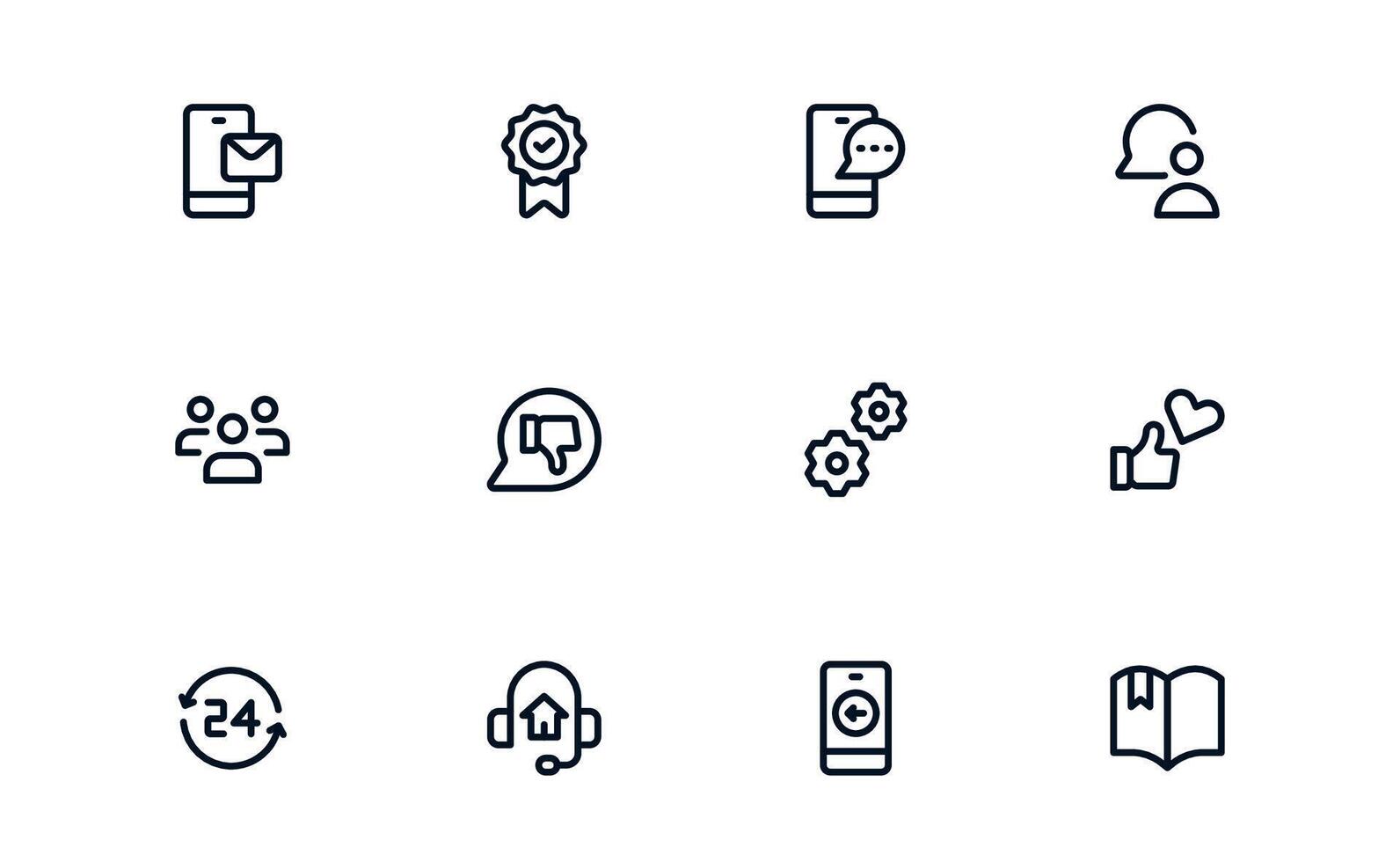 Customer Support Service icon set highlighting phone support, chat assistance, and service monitoring for improved user satisfaction vector