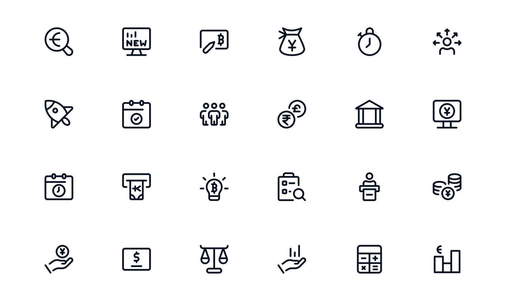 Finance Management icon set showing payment scheduling, account oversight, and budget management for streamlined financial workflows vector