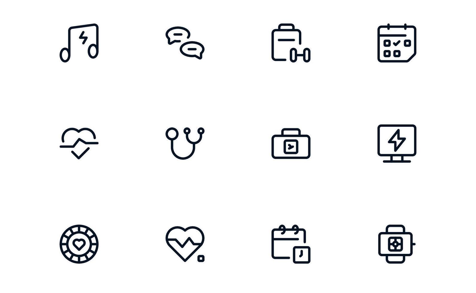 Health Tracker icon set illustrating heart monitoring, exercise summaries, and diet tracking for complete wellness management vector