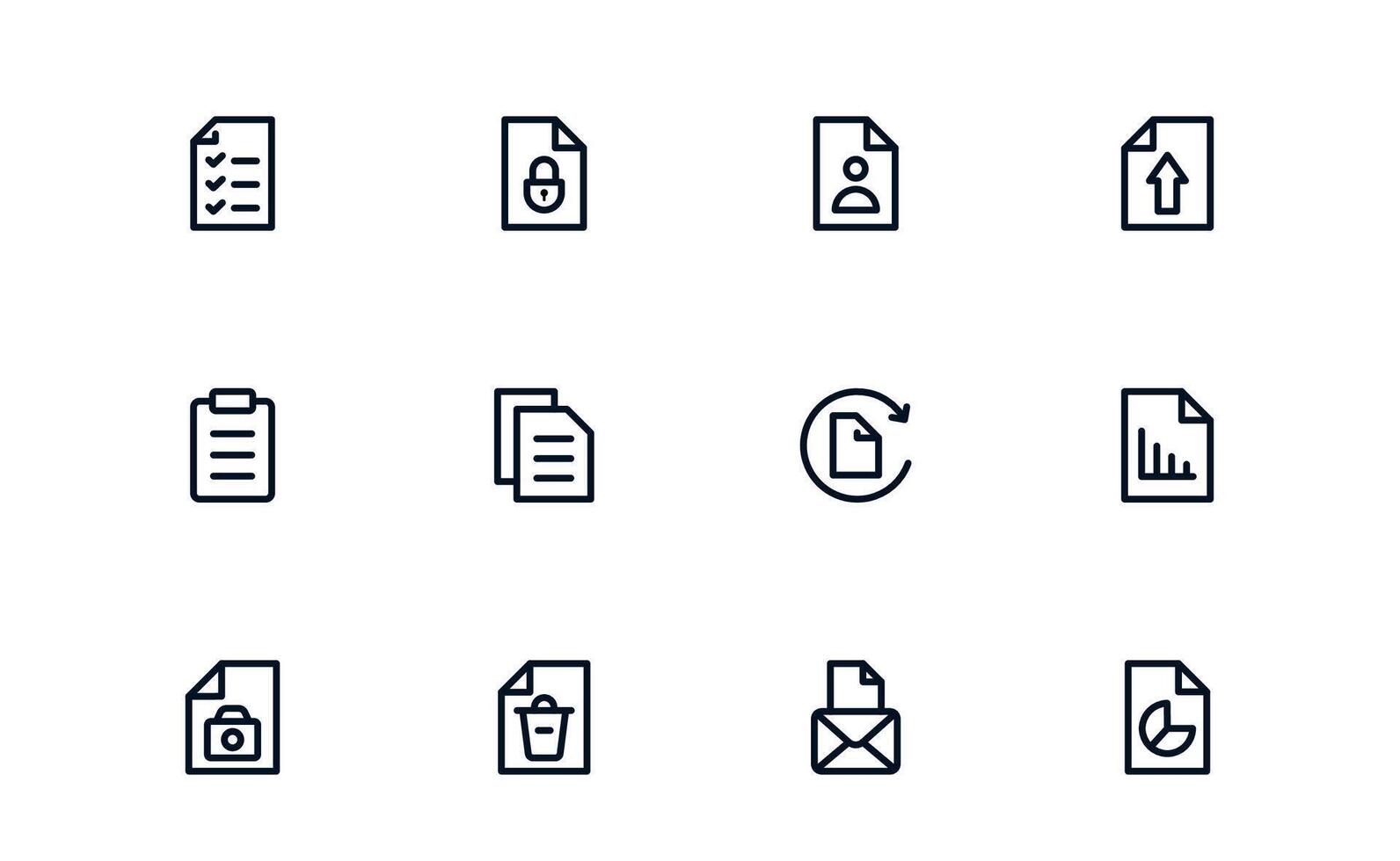 Document Processing and Workflow Management detailed outline icon set for office management and productivity tools vector