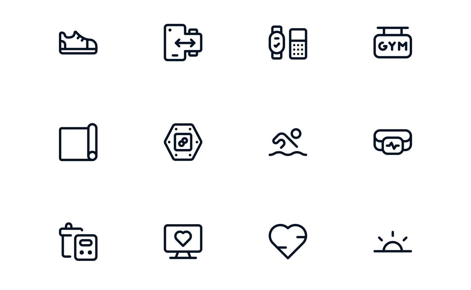 Health Tracker icon set showing daily fitness insights, step logs, and calorie analysis for improved physical performance and body balance vector